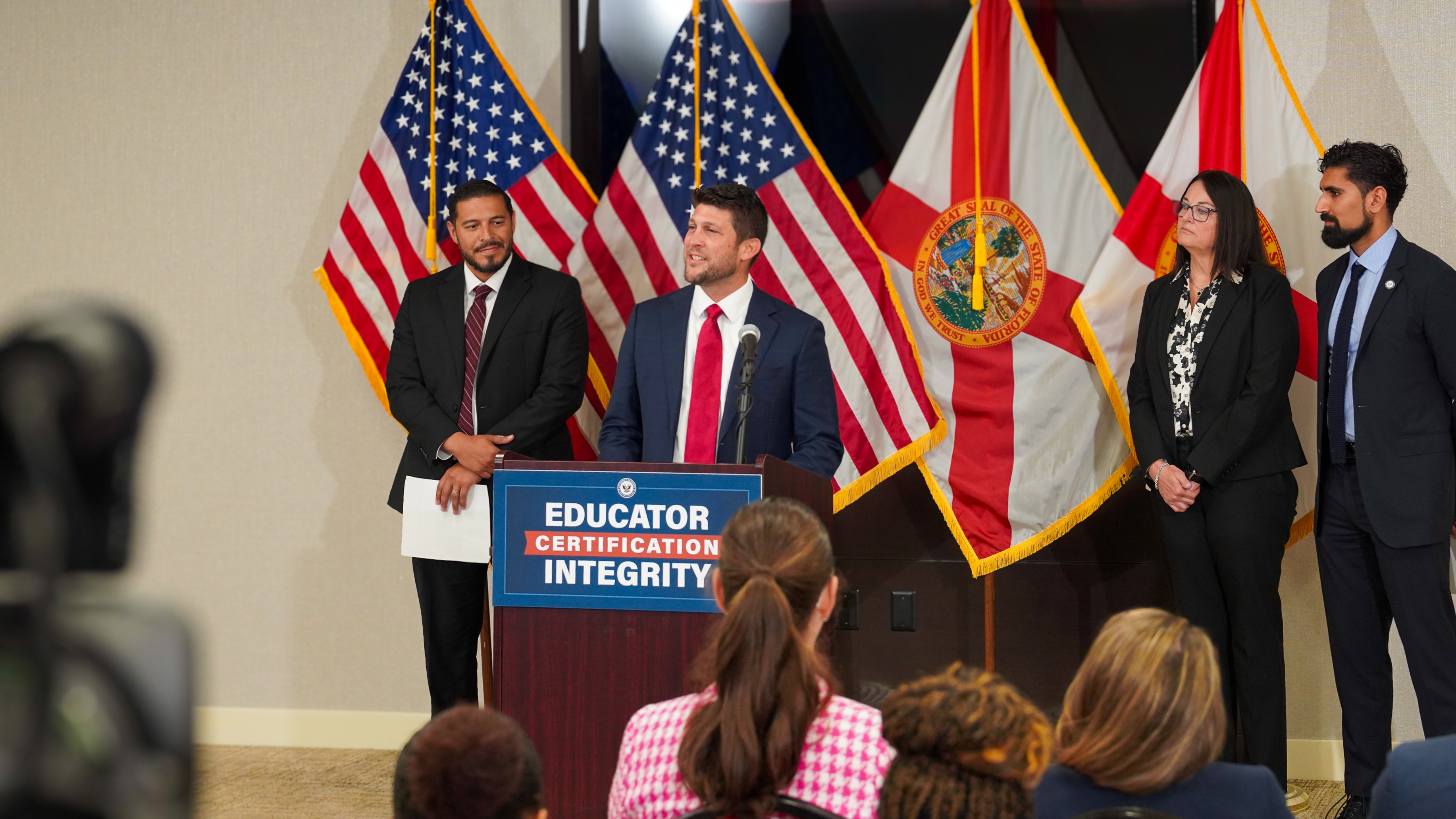 Attorney General James Uthmeier announced the arrest of Kashaundra Knowles, 37, of Fort Lauderdale, for allegedly operating a sophisticated proxy-testing scheme in which she impersonated multiple individuals to secretly take the Florida Teacher Certification Examinations (FTCE) and other exams on their behalf.