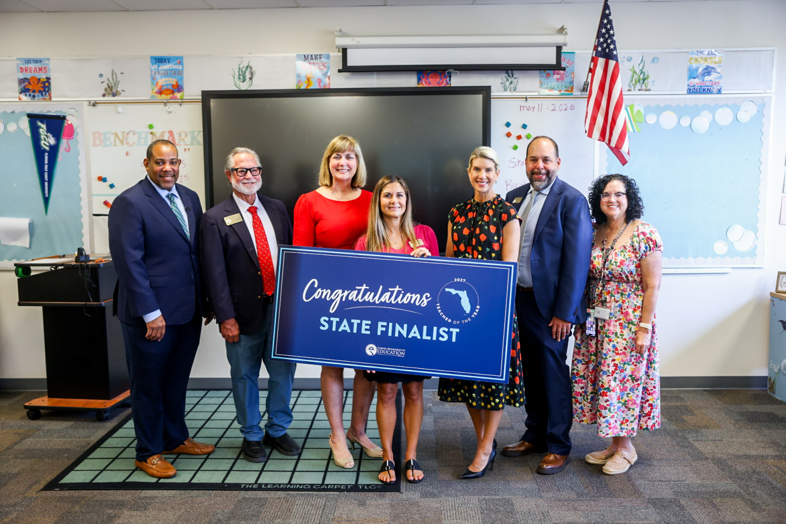 Senior Chancellor Paul Burns, Armor Persons, Chair of Lee County School Board, Superintendent Denise Carlin, Laurel Blackburn, 2027 Florida Teacher of the Year Finalist, Jada Langford Fleming, Lee County School Board Member, Samuel Fisher, Lee County School Board Member, Melisa Giovannelli, Lee County School Board Member