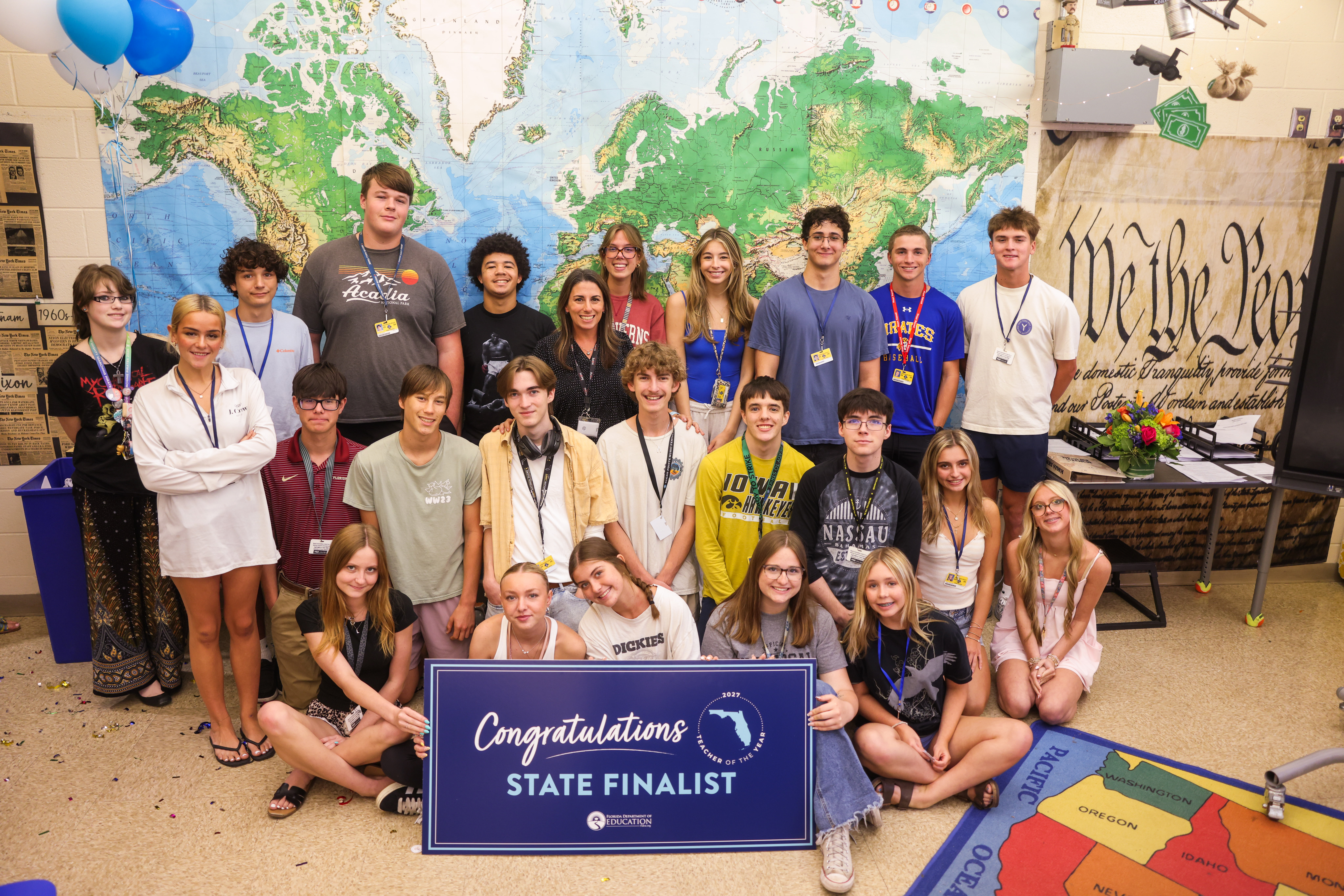 Sarah Twardy, a high school U.S. History and Government teacher at Fernandina Beach High School in Nassau County, with her students.